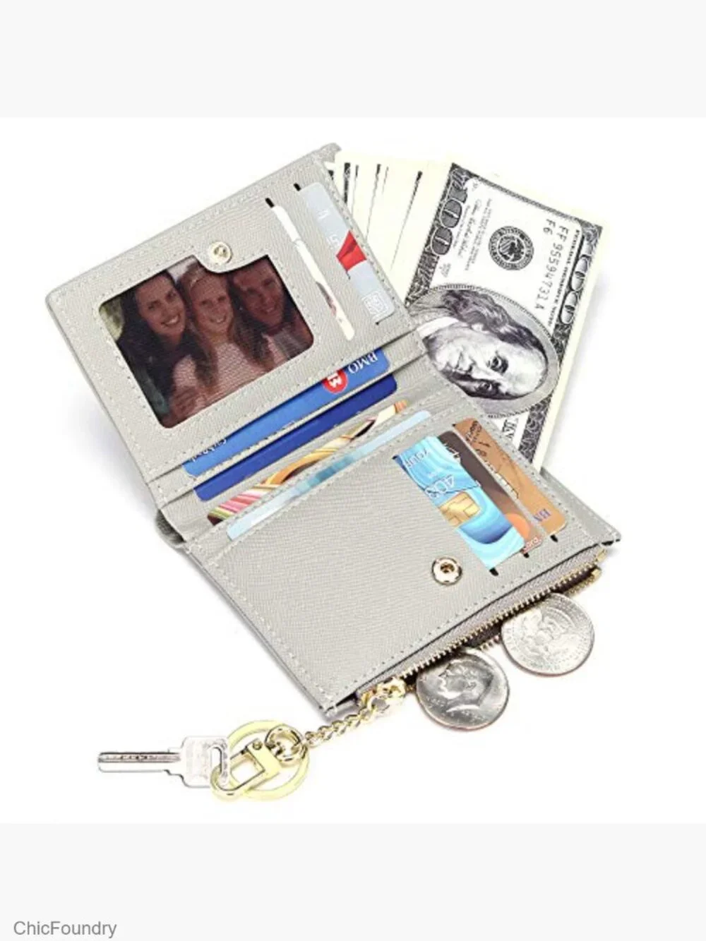 Bifold Slim Wallet Zipper Coin Purse Card Holder Women